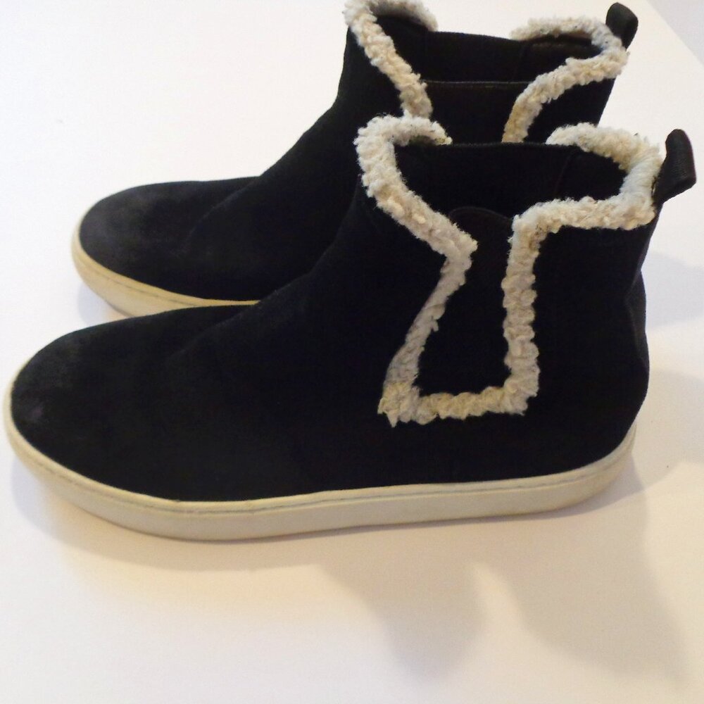 Lucky Brand Chelsea Boots Womens 9M‎ Black Kichai Casual Comfort Faux Fur Suede